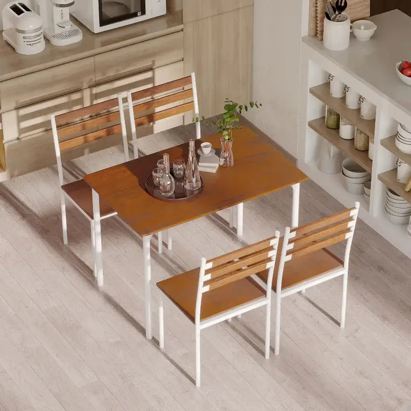 Wooden dining set with white frames.
