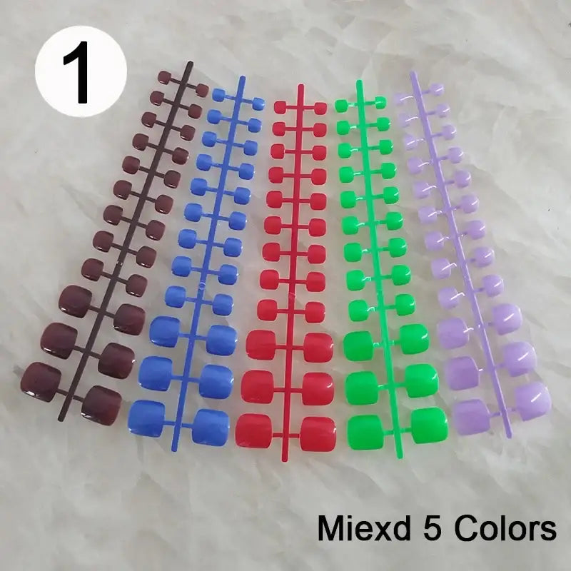 Colorful artificial toenail sets.