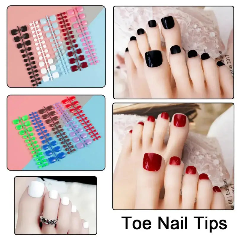 Colorful toe nail tips.