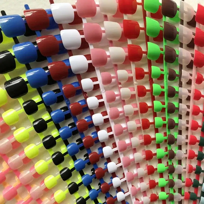 Colorful artificial toenail sets.