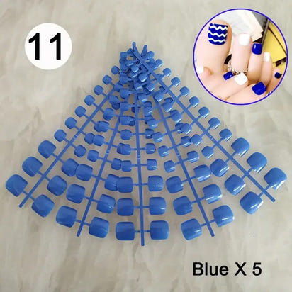 Blue artificial toenail set.