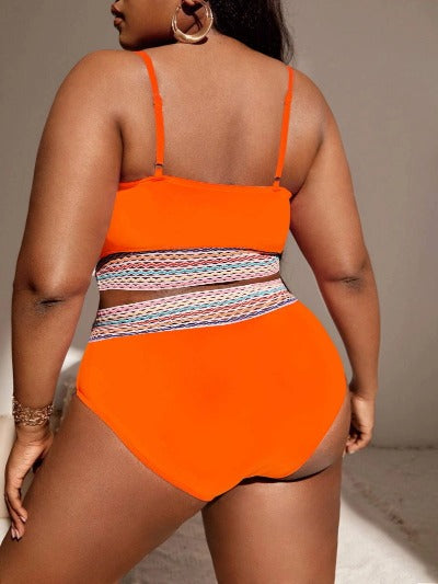 orange Plus Size High Waist Bikini Swimsuit