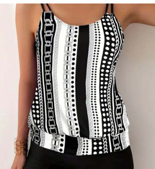 black and white Women's Fashion Printed Tankini