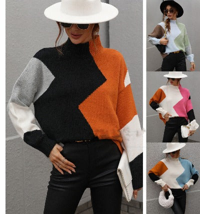 Color-block Crew Neck Knitwear Sweater for Stylish Comfort