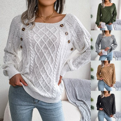 Square Neck Twist Knitting Sweater - Stylish & Comfortable