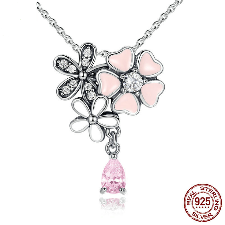 S925 sterling silver cherry blossom necklace