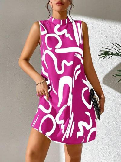 Classy Printed Stand Collar Dress