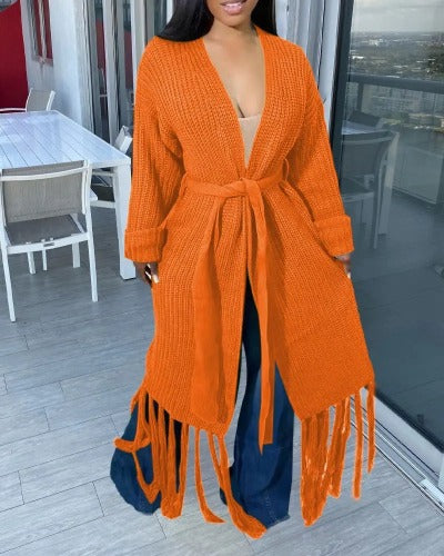 orange long cardigan sweater