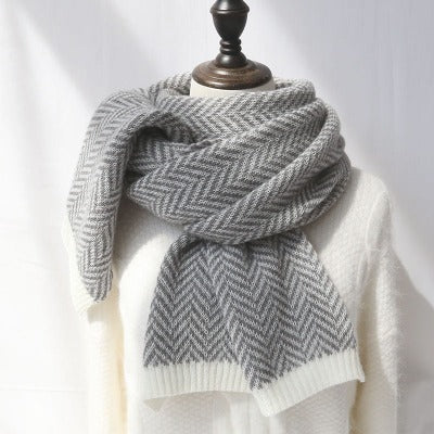 Faux Cashmere Herringbone Knit Scarf