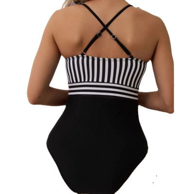 black Wide Strap One-piece Swimsuit For Women