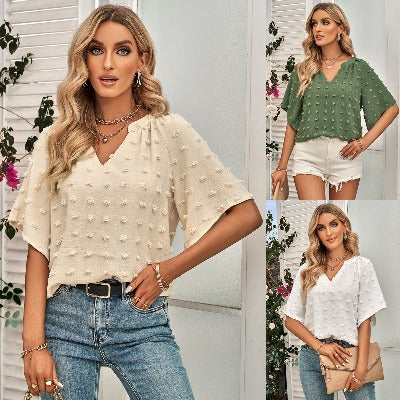 green-white-beige Casual Style Top