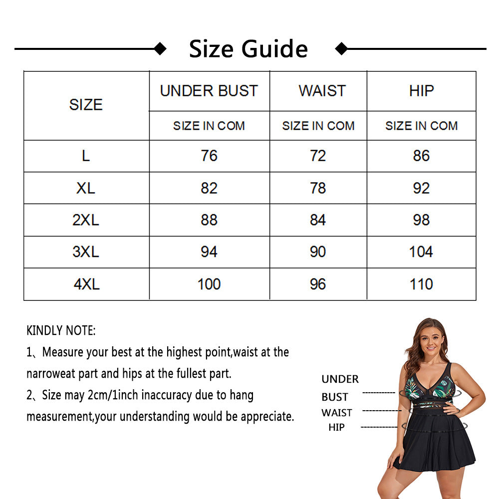 Women's Plus Size Black Flounced Skirt Swimsuit