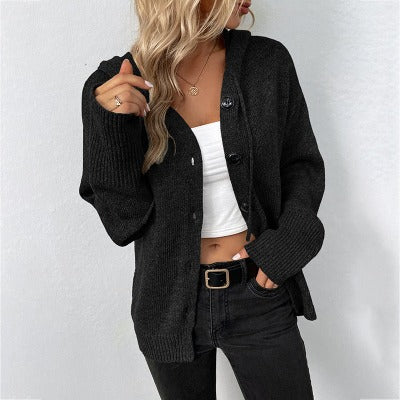 Hooded Single-breasted Cardigan Sweater for Cozy Fashion