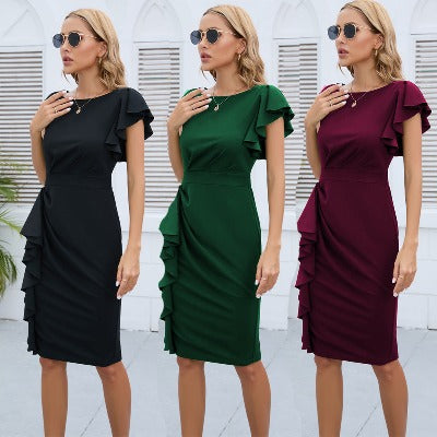 Lotus Leaf Bell Sleeve Sheath Dress