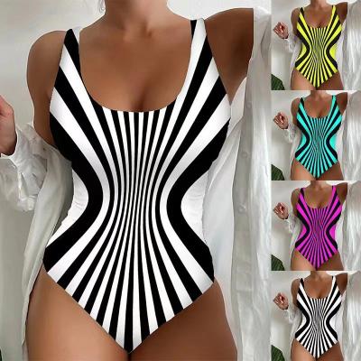 One-piece Striped Printed Swimsuit