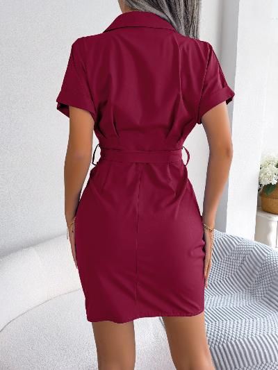  Batwing Sleeve Waist-tight Folding Shirt Dress