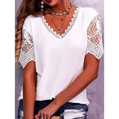 White Summer Hollow Out Lace Top