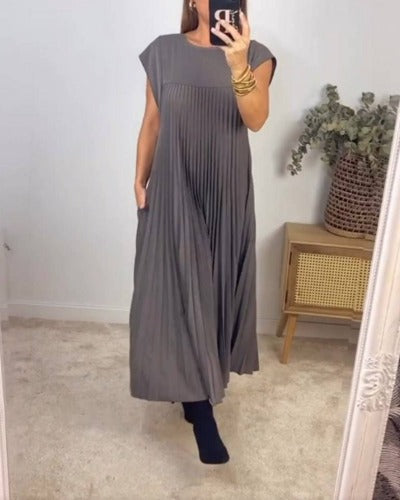 grey Summer Sleeveless Pleated Swing Dress