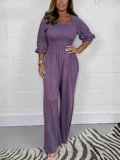 Women's Comfortable Elastic Waist light purple Jumpsuit