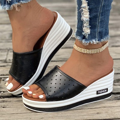 black Summer Fashion Hollow Design Wedges Sandals