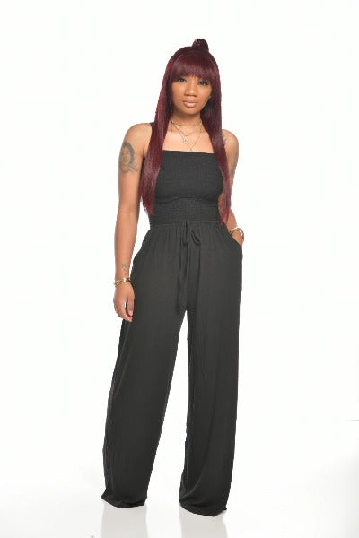 black Tube Top Chest-wrapped Wide-leg Jumpsuit