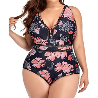 peach floral one piece swimsuit