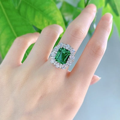 Sterling Silver Emerald Rhinestone Ring