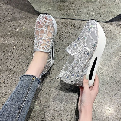 silver Platform Sole Mesh Breathable Slip-on Shoes Sneakers