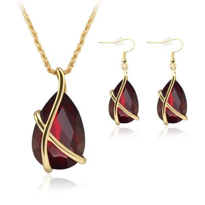 red Pendant Necklace Earring Jewelry Set