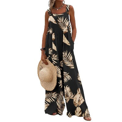 black with gold leaves jumpsuit