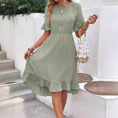 New Tied Lotus Leaf Short Sleeve  Dress