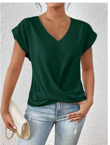 dark green Casual Irregular Knot Top For Women