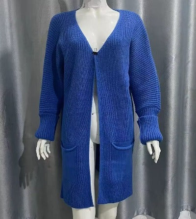 New Solid Color Loose Knitted Mid-length Open Cardigan