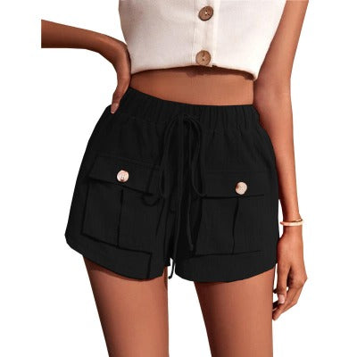 black Casual Cargo Shorts With Pockets