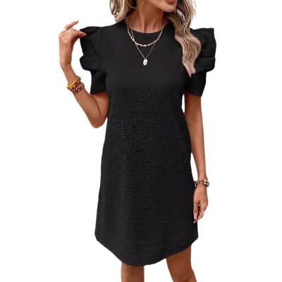 black  Puff Sleeve Waist Tunic Dress