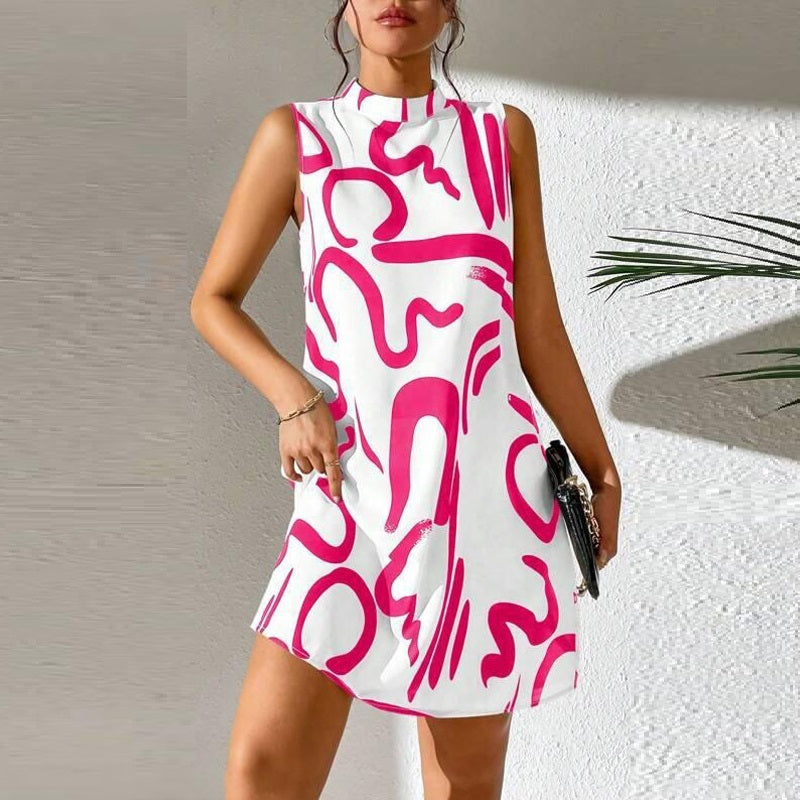 Classy Printed Stand Collar Dress