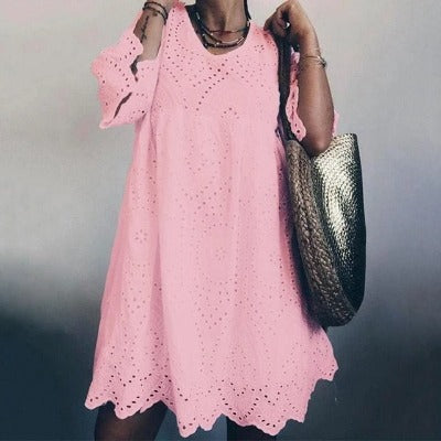 pink Summer Cotton Cutout Dress