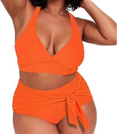 orange Solid Color Fashion Bikini Swimsuit