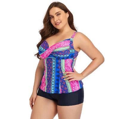 Plus Size Printed Conservative Tankini Swimsuit