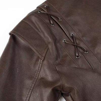 Retro Collar Single-breasted Leather Coat for Women