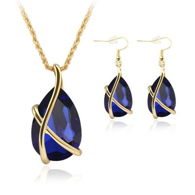 blue Pendant Necklace Earring Jewelry Set