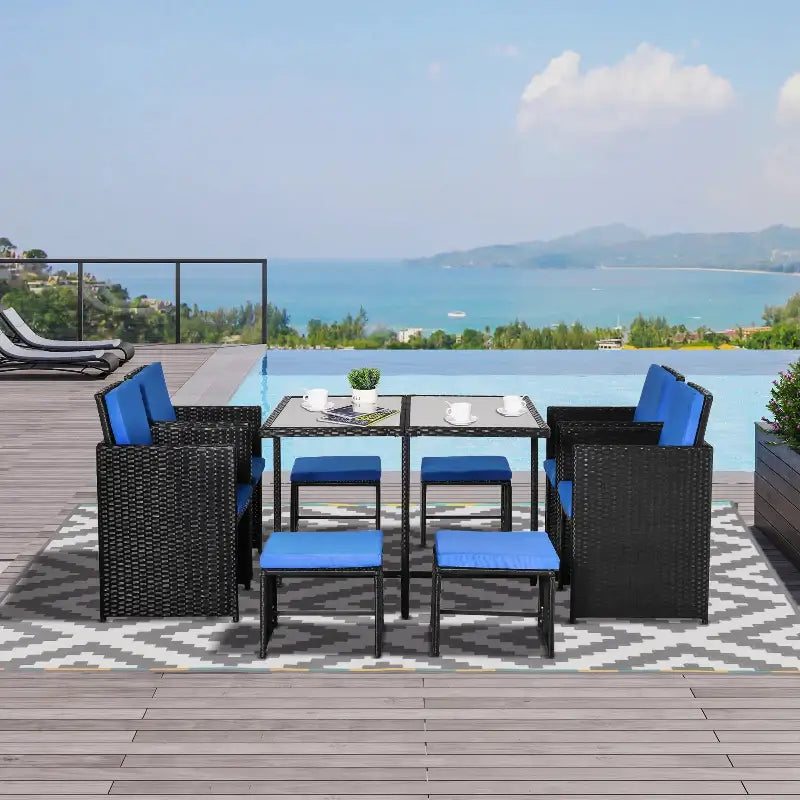 Outdoor patio furniture set featuring 9-piece wicker patio dining set for stylish outdoor hosting