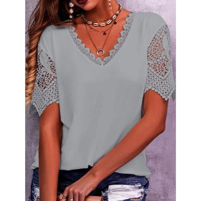 Gray Summer Hollow Out Lace Top