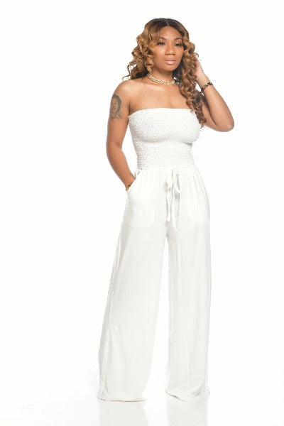 white Tube Top Chest-wrapped Wide-leg Jumpsuit