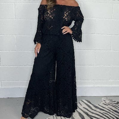 black lace top and pant elegant set