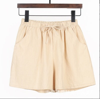 beige Cotton And Linen Shorts