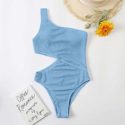 light blue one piece cut out swimsuit