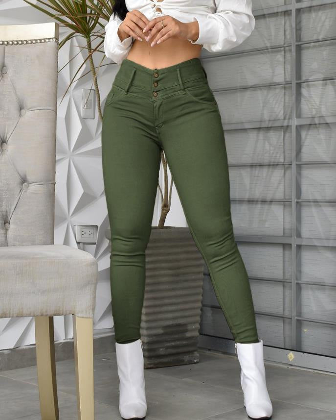 green Women's Fashion Casual High Waist Pants