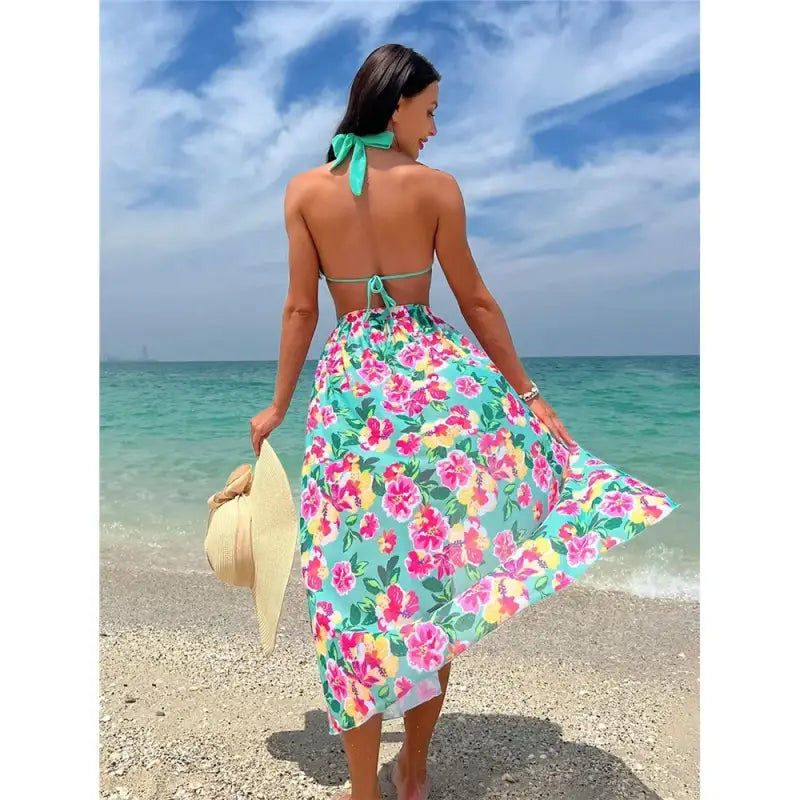 Three-Piece Halterneck Tie Bikini Set