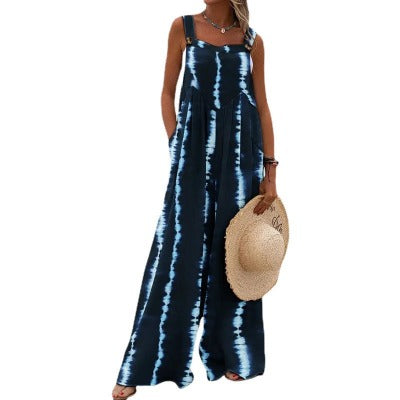 Printed Sleeveless Loose Wide Leg  Jumpsuit